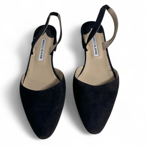 Manolo Blahnik Aspro Block Heel Slingback Suede Pump Black Sz EU 37 NWOT - Picture 2 of 11